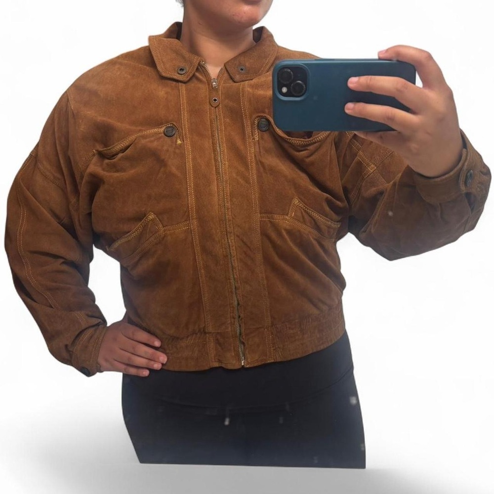 Vintage Tan Suede Bomber Jacket (Real Suede)